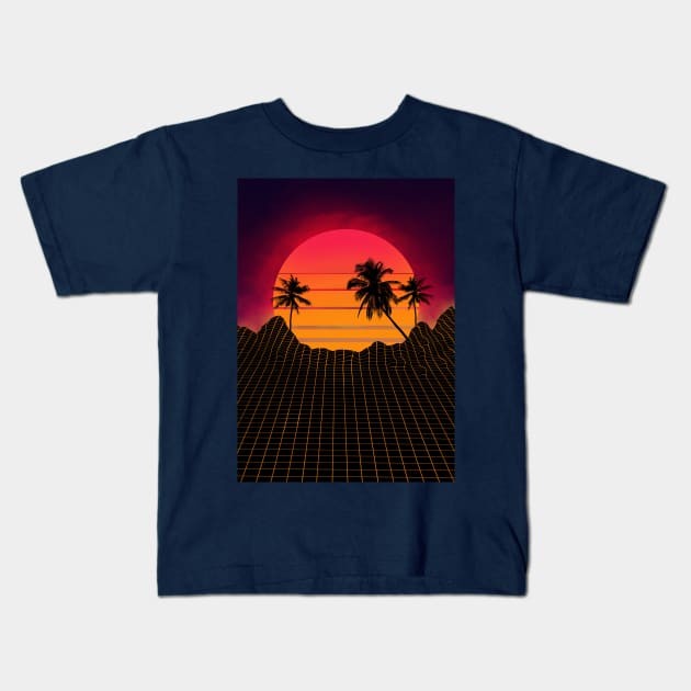 retrowave 80s art style Kids T-Shirt by godansz